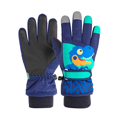 Kinder Winter Wasserdicht Warme Handschuhe Schnee Ski Handschuhe Dinosaurier Muster Niedlich Winddicht Winter Schnee Handschuhe für Kleinkinder zum Radfahren und Laufen Gr. S (3-6 Jahre), navy von YEKKU