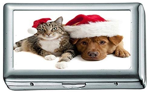 Silber Metall Zigarettenetui, Weihnachten Katze und Hund Zigarettenetui/Box, Kreditkartenetui für Frauen Männer Silber Metall Zigarettenetui, Weihnachten Katze und Hund Zigarettenetui/Box, Kreditkartenetui für Frauen Männer von YENDOSTEEN