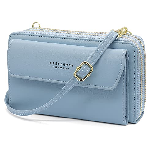 YERUUE Handytasche Zum Umhängen Damen,PU Leder Crossbody Kleine Handytasche 2 Reißverschluss Geldbörse mit Handyfach Kleine Umhängetasche mit 12 Kartenfächer Abnehmbarer Verstellbar Schultergurt(Blau) von YERUUE