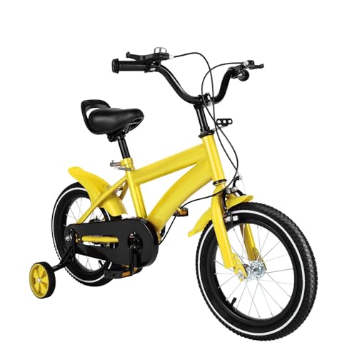 YESTAIM 14-Zoll-Mountainbike mit Scheibenbremssystem für Urbane Herren- und Damenfahrräder. Mit Doppelscheibenbremse Räder und Doppel Lenker gelb von YESTAIM