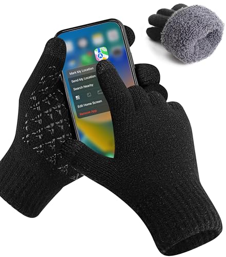 YESWEL Handschuhe Herren,Warm Winterhandschuhe Damen,Thermohandschuhe mit Fleece Futter,rutschfeste Touchscreen Strickhandschuhe,für Outdoor Aktivitäten wie Laufen,Radfahren und Skifahren（Schwarz von YESWEL