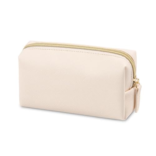 Wasserdichte Kosmetiktasche für Damen, PU-Leder, einfarbig, Make-up-Tasche, Reisen, tragbar, Kulturbeutel, Aufbewahrungstasche, Organizer, beige, M von YETONADO