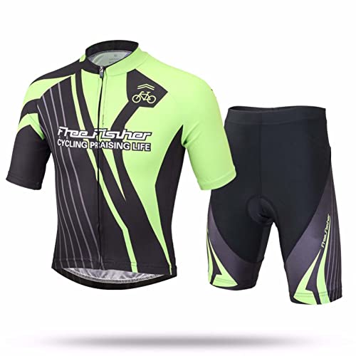 YFPICO Kinder Radtrikot Set Fahrrad Trikot Kurzarm + Radhose mit Sitzpolster Radsport-Anzüge Jungen Mädchen Fahrradbekleidung, Schwarz+Grün, 134/140 YFPICO Kinder Radtrikot Set Fahrrad Trikot Kurzarm + Radhose mit Sitzpolster Radsport-Anzüge Jungen Mädchen Fahrradbekleidung, Schwarz+Grün, 134/140 von YFPICO