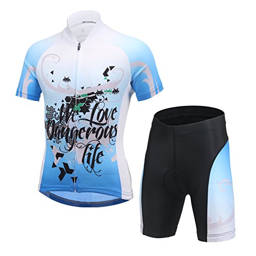 YFPICO Kinder Radtrikot Set Fahrrad Trikot Kurzarm + Radhose mit Sitzpolster Radsport-Anzüge Jungen Mädchen Fahrradbekleidung, Blauer Buchstabe drucken, 146 YFPICO Kinder Radtrikot Set Fahrrad Trikot Kurzarm + Radhose mit Sitzpolster Radsport-Anzüge Jungen Mädchen Fahrradbekleidung, Blauer Buchstabe drucken, 146 von YFPICO