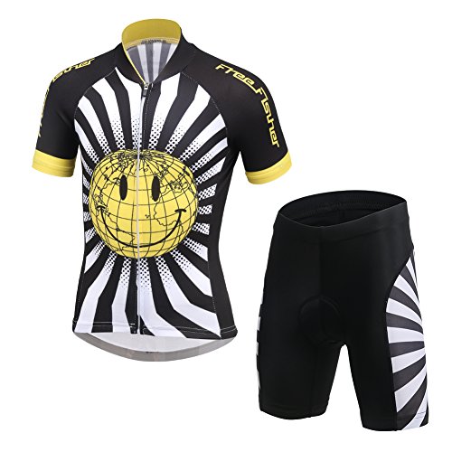 YFPICO Kinder Radtrikot Set Fahrrad Trikot Kurzarm + Radhose mit Sitzpolster Radsport-Anzüge Jungen Mädchen Fahrradbekleidung, Schwarz + Weiß, 146 YFPICO Kinder Radtrikot Set Fahrrad Trikot Kurzarm + Radhose mit Sitzpolster Radsport-Anzüge Jungen Mädchen Fahrradbekleidung, Schwarz + Weiß, 146 von YFPICO