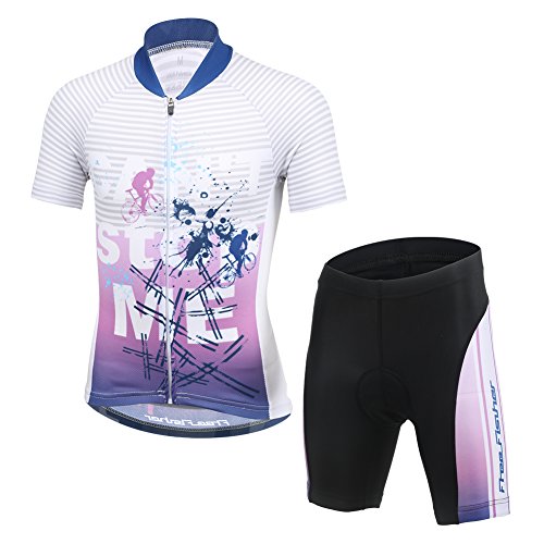 YFPICO Kinder Radtrikot Set Fahrrad Trikot Kurzarm + Radhose mit Sitzpolster Radsport-Anzüge Jungen Mädchen Fahrradbekleidung, Violett#2, 146 YFPICO Kinder Radtrikot Set Fahrrad Trikot Kurzarm + Radhose mit Sitzpolster Radsport-Anzüge Jungen Mädchen Fahrradbekleidung, Violett#2, 146 von YFPICO