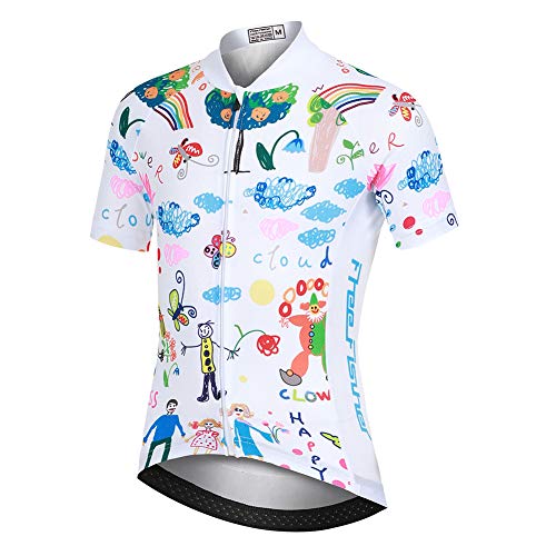 YFPICO Kinder Radtrikot Set Jungen Mädchen Fahrrad Trikot Kurzarm + Radhose mit Sitzpolster, Cartoon-Weiß, 2X YFPICO Kinder Radtrikot Set Jungen Mädchen Fahrrad Trikot Kurzarm + Radhose mit Sitzpolster, Cartoon-Weiß, 2X von YFPICO