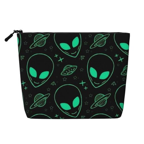 YFSGDLBN Aliens Make-up-Tasche, bedruckt, künstlicher Hanf, tägliche Aufbewahrungstasche, Reise-Kosmetiktasche, Schwarz , Einheitsgröße von YFSGDLBN