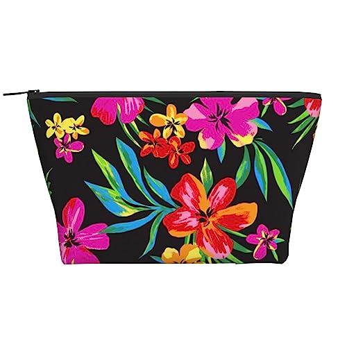 YFSGDLBN Aufbewahrungstasche mit Hawaii-Blumendruck, für den täglichen Gebrauch, Make-up-Tasche, tragbare Reise-Kosmetiktasche, Schwarz , Einheitsgröße von YFSGDLBN