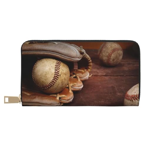 YFSGDLBN Baseball-bedruckte lange Leder-Geldbörse, Clutch, Geldbörse, Reißverschluss, Kartenetui, weiß, Einheitsgröße von YFSGDLBN