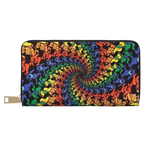 YFSGDLBN Bear Dancing Tie Dye Printed Long Leather Wallet Clutch Wallet Zip Card Case, weiß, Einheitsgröße von YFSGDLBN