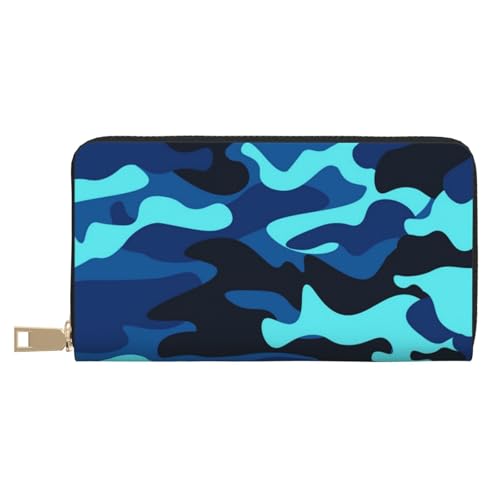 YFSGDLBN Blaue Camo bedruckte lange Ledergeldbörse Clutch Geldbörse Reißverschluss Kartenetui, weiß, Einheitsgröße von YFSGDLBN