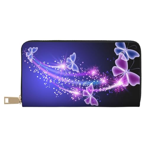 YFSGDLBN Butterfly Purple Printed Long Leather Wallet Clutch Wallet Zip Card Case, weiß, Einheitsgröße von YFSGDLBN