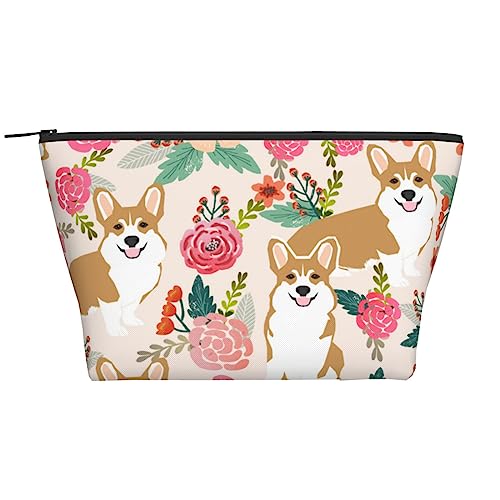 YFSGDLBN Corgi Kosmetiktasche mit Blumenmuster, für den täglichen Gebrauch, Make-up-Tasche, tragbare Reise-Kosmetiktasche, Schwarz , Einheitsgröße von YFSGDLBN