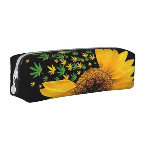 YFSGDLBN Federmäppchen aus Leder mit Sonnenblumen-Motiv, tragbares Schreibwarenetui, weiß, Einheitsgröße, Münzfach von YFSGDLBN