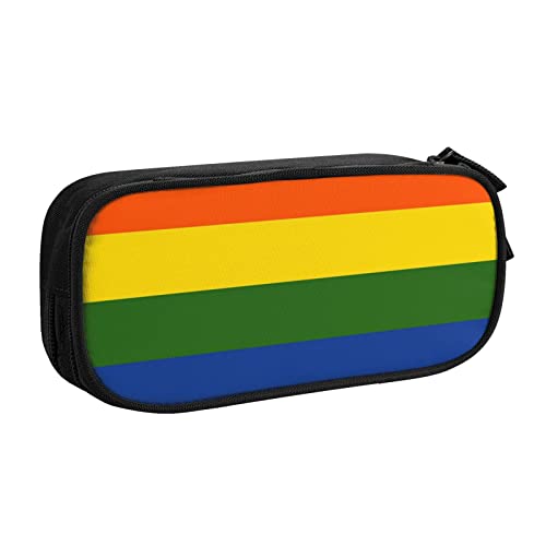 YFSGDLBN Federmäppchen mit Regenbogen-Flagge, großes Fassungsvermögen, doppeltes Federmäppchen, tragbare Schreibwaren-Tasche, Schwarz , Einheitsgröße, Münzfach von YFSGDLBN