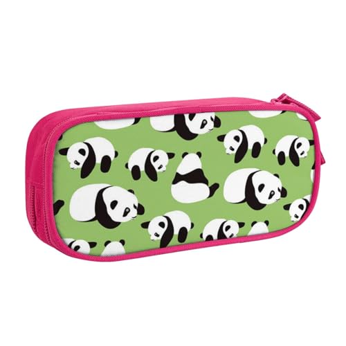 YFSGDLBN Federmäppchen mit grünem Hintergrund, Panda-Druck, großes Fassungsvermögen, Doppel-Federmäppchen, tragbare Schreibwaren-Tasche, rose, Einheitsgröße, Münzfach von YFSGDLBN