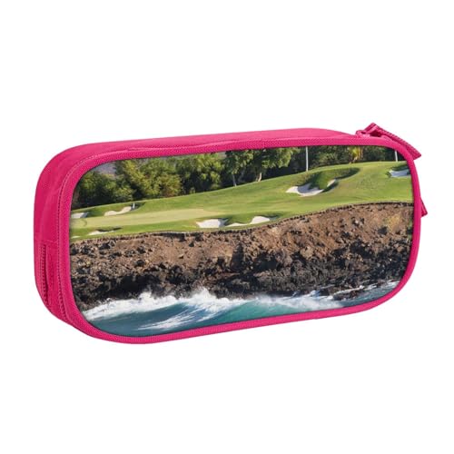 YFSGDLBN Hawaii Beach Golf Course bedrucktes großes Fassungsvermögen, Doppel-Federmäppchen, tragbare Schreibwaren-Tasche, rose, Einheitsgröße, Münzfach von YFSGDLBN