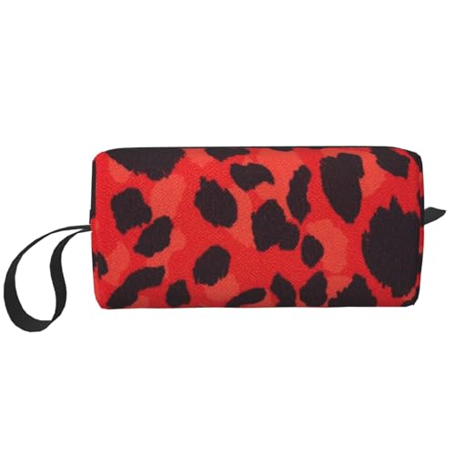 YFSGDLBN Kulturbeutel mit rotem Leopardenmuster, tragbare Reise-Kosmetiktasche, Aufbewahrungstasche, weiß, Einheitsgröße von YFSGDLBN
