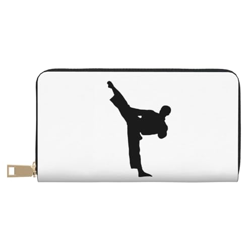 YFSGDLBN Taekwondo Martial Arts bedruckte lange Ledergeldbörse Clutch Geldbörse Reißverschluss Kartenetui, weiß, Einheitsgröße von YFSGDLBN