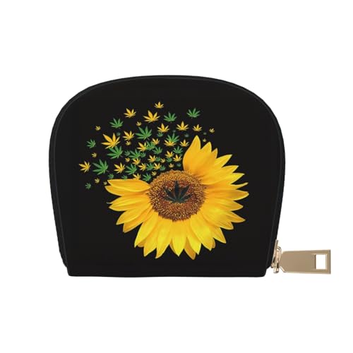 YFSGDLBN Weed with Sunflower Printed Leather Shell Card Bag Zip Card Holder Coin Organizer, weiß, Einheitsgröße von YFSGDLBN