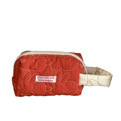 Kosmetiktasche Make-up-Taschen mit großem Fassungsvermögen und Reißverschluss, Kosmetiktaschen aus gesteppter Baumwolle, süße Reise-Aufbewahrungstasche, Organizer for Damenhandtasche(Red,Large) von YGLEEULI
