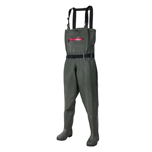 YGLONG Wathose Verdicken Angeln Wader Hosen Overalls Mit Stiefel Set Erwachsene Männer Frauen Brust-Länge Jagd Reis Umpflanzen wasserdichte Hosen Anzug(A Green,44) von YGLONG