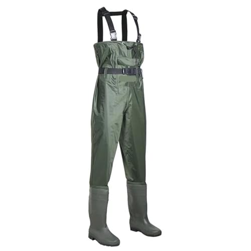 YGLONG Wathose Verdicken Angeln Wader Hosen Overalls Mit Stiefel Set Erwachsene Männer Frauen Brust-Länge Jagd Reis Umpflanzen wasserdichte Hosen Anzug(B Green,42) von YGLONG