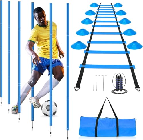 YGORTECH Slalomstangen Fussball Trainingsset Set Slalom Poles 6 Slalom Stangen mit Koordinationsleiter 6m,12 Hütchen Fussball trainingszubehör für Koordinationstraining, Slalom, Fußball, Hundesport YGORTECH Slalomstangen Fussball Trainingsset Set Slalom Poles 6 Slalom Stangen mit Koordinationsleiter 6m,12 Hütchen Fussball trainingszubehör für Koordinationstraining, Slalom, Fußball, Hundesport von YGORTECH