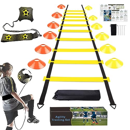 YGORTECH Fussball trainingszubehör, Koordinationsleiter 6m, 12 Hütchen und Fußball Kick Trainer, fußball trainingsset fussball geschenke jungen und Erwachsener YGORTECH Fussball trainingszubehör, Koordinationsleiter 6m, 12 Hütchen und Fußball Kick Trainer, fußball trainingsset fussball geschenke jungen und Erwachsener von YGORTECH