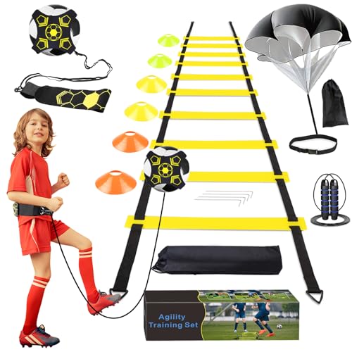 YGORTECH Fussball Trainingszubehör Koordinationsleiter Fußball Trainingsset mit 6 m Trainingsleiter 6 x Kegel, Fußball-Kicktrainer, Springseil,Widerstands-Fallschirm Geschenke für Kinder YGORTECH Fussball Trainingszubehör Koordinationsleiter Fußball Trainingsset mit 6 m Trainingsleiter 6 x Kegel, Fußball-Kicktrainer, Springseil,Widerstands-Fallschirm Geschenke für Kinder von YGORTECH
