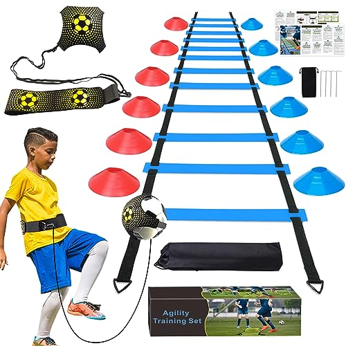 YGORTECH Fussball Trainingszubehör Fussball Geschenke Jungen Trainingsset Koordinationsleiter 6m Fußball Trainingsset 12 Hütchen und Fußball Kick Trainer YGORTECH Fussball Trainingszubehör Fussball Geschenke Jungen Trainingsset Koordinationsleiter 6m Fußball Trainingsset 12 Hütchen und Fußball Kick Trainer von YGORTECH