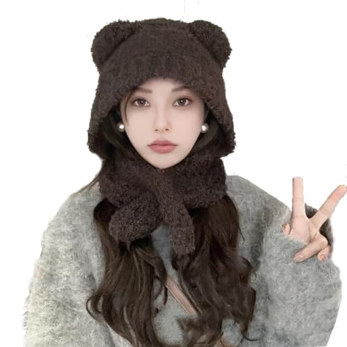 Bärenmütze für Damen im Winter, Plüschmütze für Damen, warme Mütze mit menschlichen Bärenohren, Ohrenschutzmütze, Winddichte Mütze, süße Damenmütze mit Ohrenschutz aus Plüsch, Strickmütze (Brown) Bärenmütze für Damen im Winter, Plüschmütze für Damen, warme Mütze mit menschlichen Bärenohren, Ohrenschutzmütze, Winddichte Mütze, süße Damenmütze mit Ohrenschutz aus Plüsch, Strickmütze (Brown) von YGSIKY