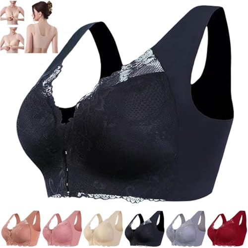 Bügelloser BH mit 5D-Formung und Frontverschluss, nahtlose BHs für Damen, bügelloser Push-up-BH aus massiver Spitze für Damen, BHs mit Frontverschluss für Damen, BHs mit Frontverschluss (Black,3XL) von YGSIKY