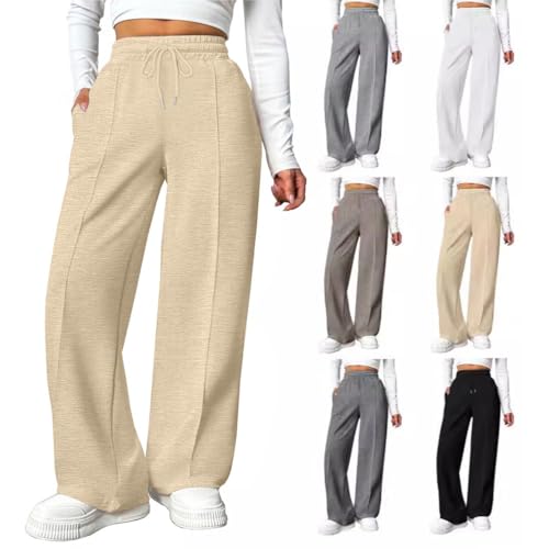 Jogginghose für Damen mit Taschen, warme Hose mit hoher Taille für den Winter, Baggy-Jogginghose mit hoher Taille für Damen, warme Baggy-Jogginghose mit Taschen für den Winter (Apricot,XXL) von YGSIKY