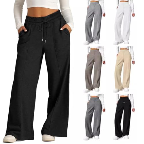 Jogginghose für Damen mit Taschen, warme Hose mit hoher Taille für den Winter, Baggy-Jogginghose mit hoher Taille für Damen, warme Baggy-Jogginghose mit Taschen für den Winter (Black,M) von YGSIKY