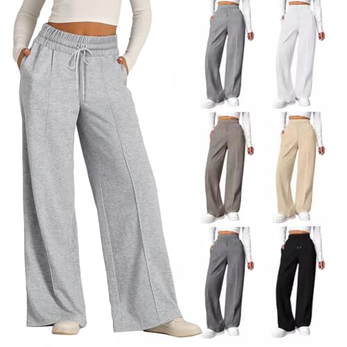 Jogginghose für Damen mit Taschen, warme Hose mit hoher Taille für den Winter, Baggy-Jogginghose mit hoher Taille für Damen, warme Baggy-Jogginghose mit Taschen für den Winter (Light Gray,XXL) von YGSIKY