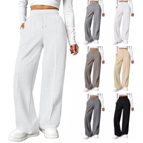 Jogginghose für Damen mit Taschen, warme Hose mit hoher Taille für den Winter, Baggy-Jogginghose mit hoher Taille für Damen, warme Baggy-Jogginghose mit Taschen für den Winter (White,S) von YGSIKY