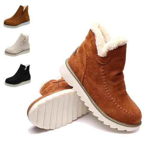 Klassische, rutschfeste Schneestiefeletten für Damen,warme Schneestiefeletten, rutschfeste Stiefeletten mit warmem Kunstfellfutter,kurze Stiefeletten aus Plüsch mit runder Zehenpartie (Brown,38 EU) von YGSIKY