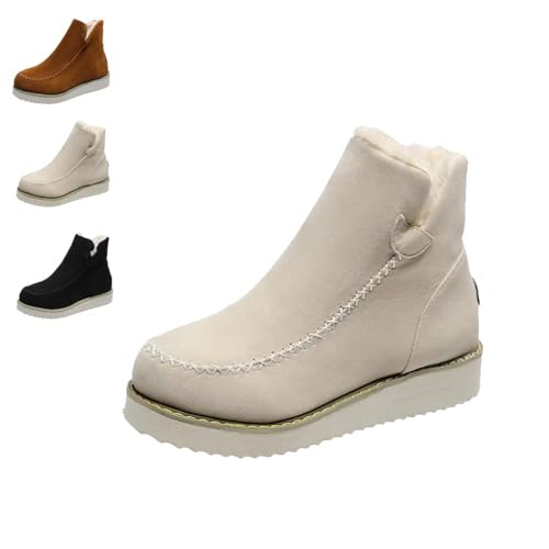 Klassische, rutschfeste Schneestiefeletten für Damen,warme Schneestiefeletten, rutschfeste Stiefeletten mit warmem Kunstfellfutter,kurze Stiefeletten aus Plüsch mit runder Zehenpartie (White,40 EU) von YGSIKY