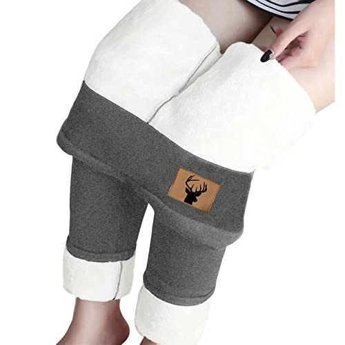 Mit Fleece gefütterte Leggings für Damen, warme Dicke Thermo-Strumpfhosen aus Samt für den Winter, mit Fleece gefütterte Leggings, Bauchkontrolle warme Thermo-Leggings für den Winter (Grey 6,XXL) von YGSIKY