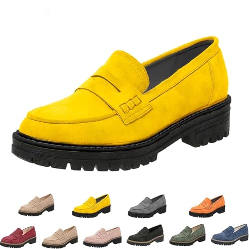 Orthopädische Plateau-Loafer, bequeme orthopädische Schuhe, Plateau-Loafer für Damen, Wanderschuhe mit runder Zehenpartie, leichte, bequeme Freizeitschuhe mit breiter Zehenpartie (41 EU,Yellow) von YGSIKY