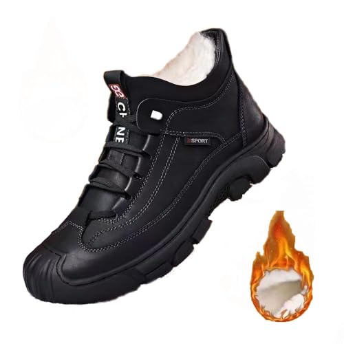 Warme Fleecestiefel für Herren, leichte, lässige Stiefeletten, verdickte Winter-Sportschuhe aus Samt, warme Wanderstiefel für den Winter, rutschfeste, warme Wanderschuhe für den Schnee (Black,40 EU) von YGSIKY