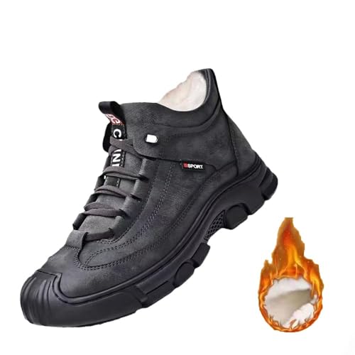 Warme Fleecestiefel für Herren, leichte, lässige Stiefeletten, verdickte Winter-Sportschuhe aus Samt, warme Wanderstiefel für den Winter, rutschfeste, warme Wanderschuhe für den Schnee (Grey,43 EU) von YGSIKY