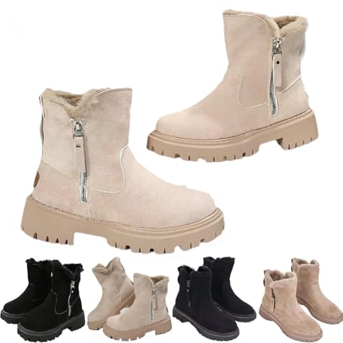 Wasserdichte Winterstiefel für Damen, warme Schneestiefel, warm gefütterte Schneestiefel, Winterstiefel mit seitlichem Reißverschluss, wasserdichte Flockstiefeletten für den Winter (Khaki,42 EU) von YGSIKY