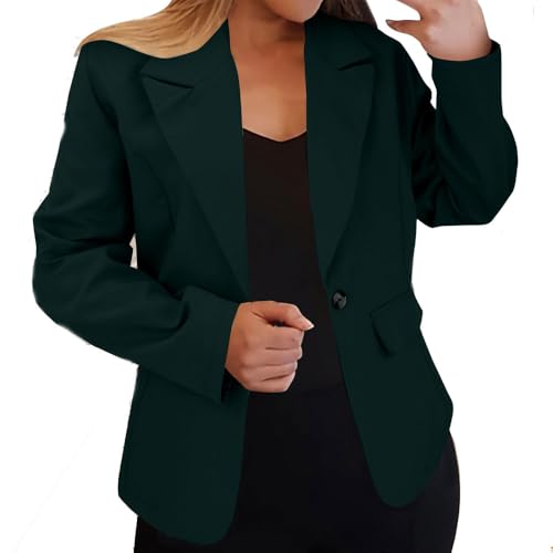 YGSIKY Business-Casual-Blazer für Damen, Blazerjacke für die Arbeit im Büro, Business-Casual-Anzugjacke mit Langen Ärmeln, Revers und offener Vorderseite, Arbeitsblazer mit Taschen (Dark Green,XXL) von YGSIKY