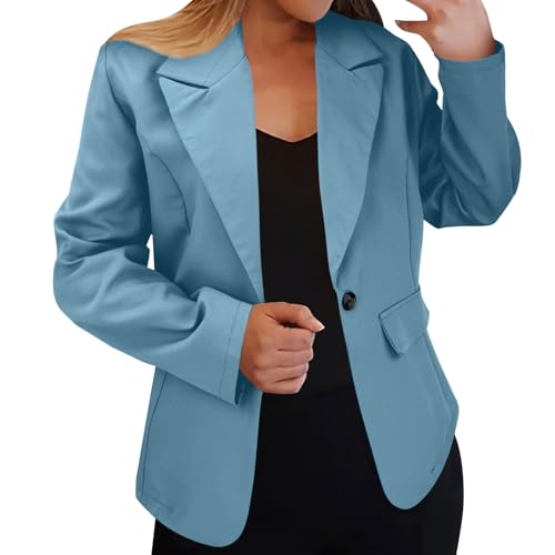 YGSIKY Business-Casual-Blazer für Damen, Blazerjacke für die Arbeit im Büro, Business-Casual-Anzugjacke mit Langen Ärmeln, Revers und offener Vorderseite, Arbeitsblazer mit Taschen (Ocean Blue,XL) von YGSIKY