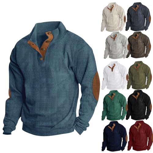 YGSIKY Cordjacke Sweatshirt Herren, Warme Fleece Stehkragen Sweatshirt,Herren Sweatshirt Winter Langarm Polar Shirt,Stehkragen Herren Lange äRmel Freizeit Pullover Sweatshirt (Jean Blue,4XL) von YGSIKY