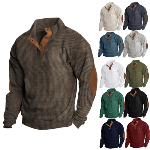 YGSIKY Cordjacke Sweatshirt Herren, Warme Fleece Stehkragen Sweatshirt,Herren Sweatshirt Winter Langarm Polar Shirt,Stehkragen Herren Lange äRmel Freizeit Pullover Sweatshirt (Kaffeefarbe A,4XL) von YGSIKY