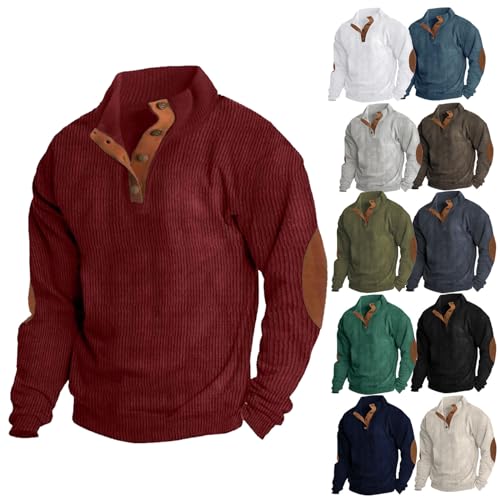 YGSIKY Cordjacke Sweatshirt Herren, Warme Fleece Stehkragen Sweatshirt,Herren Sweatshirt Winter Langarm Polar Shirt,Stehkragen Herren Lange äRmel Freizeit Pullover Sweatshirt (Rotwein A,M) von YGSIKY